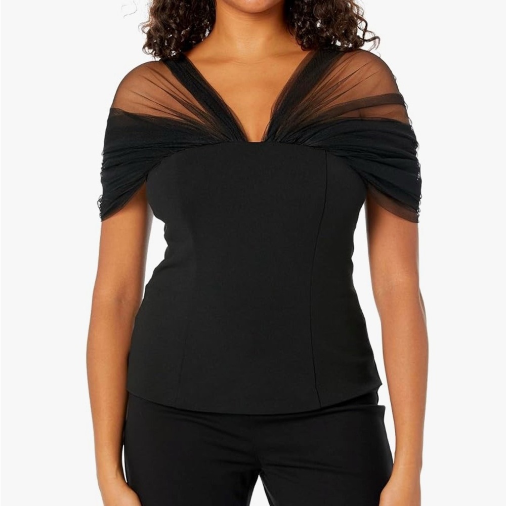NWT- Trina Turk ‘Yuma’ Smocked Tulle Sleeve Fitted Blouse